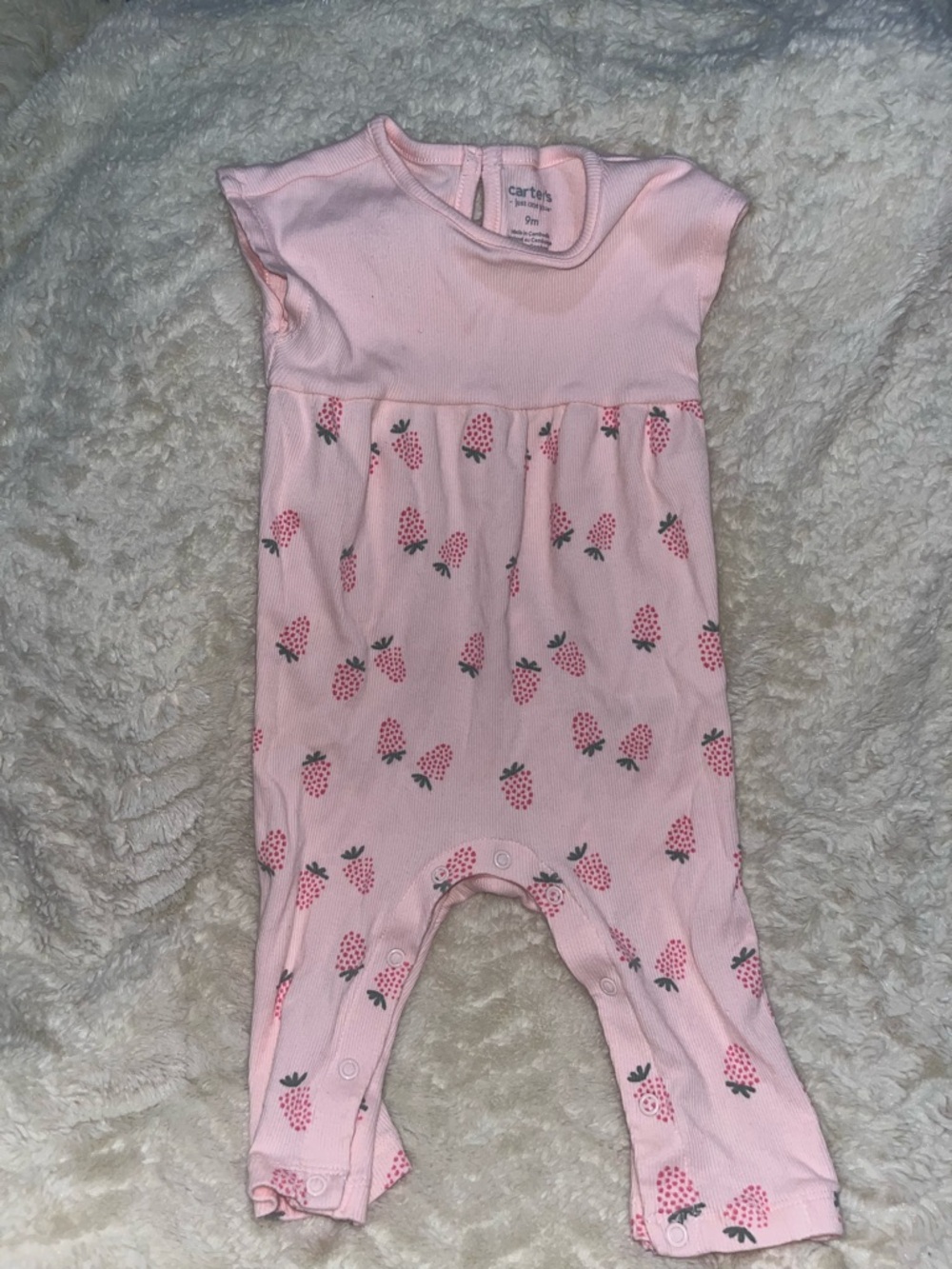Carter's Light Pink Strawberry Print Footed One-Piece